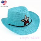 Boy's Girl's Blue Summer Wide Brim Floppy Cowboy Beach Sun Visor Hat HK20