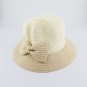 Girl's Beige Summer Wide Brim Floppy Beach Sun Visor Hat with Handmade Bowknot HK1