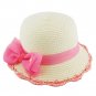 Kid's Girl's Pink Summer Wide Brim Floppy Beach Sun Visor Hat with Lace Bowknot HK4