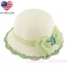 Kid's Girl's Green Summer Wide Brim Floppy Beach Sun Visor Hat with Lace Bowknot HK5