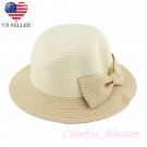 Ladies Women's Beige Summer Wide Brim Floppy Sun Beach Bucket Cloche Straw Hat HA13