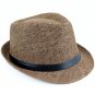 Men's Brown Flanging Black Belt & Buckle Sun Beach Summer Straw Cowboy Hat HA19