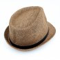 Men's Brown Flanging Black Belt & Buckle Sun Beach Summer Straw Cowboy Hat HA19