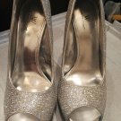 Worthington Womens 8M Sparkly Silver Glitter Classy Peep Toe Prom Stiletto Pump