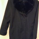 Dana Buchman Removable Faux Fur Trim Black Polyester Jacket S ,Quilted Lining