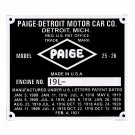 PAIGE Car Aluminium Etching Model 25 & 26 Vintage Auto / Car Truck Owners ID Tag