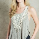 Unomatch Women Summer Crochet Irregular Hem Soft Cotton Tank Vest Grey (UWSB746)