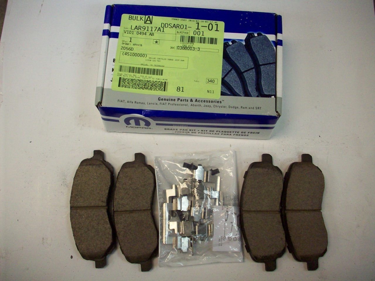 Dodge Caliber Jeep Compass Chrysler Sebring Front Disc Brake Pad Kit