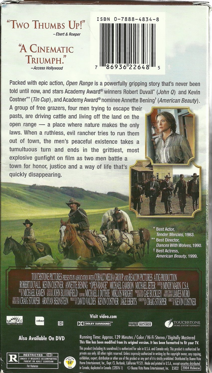 Open Range [VHS] (2004 Buena Vista Home Video #32067) ⚑$⚬Ɩⅆ ⚪⋓Ϯ⚠