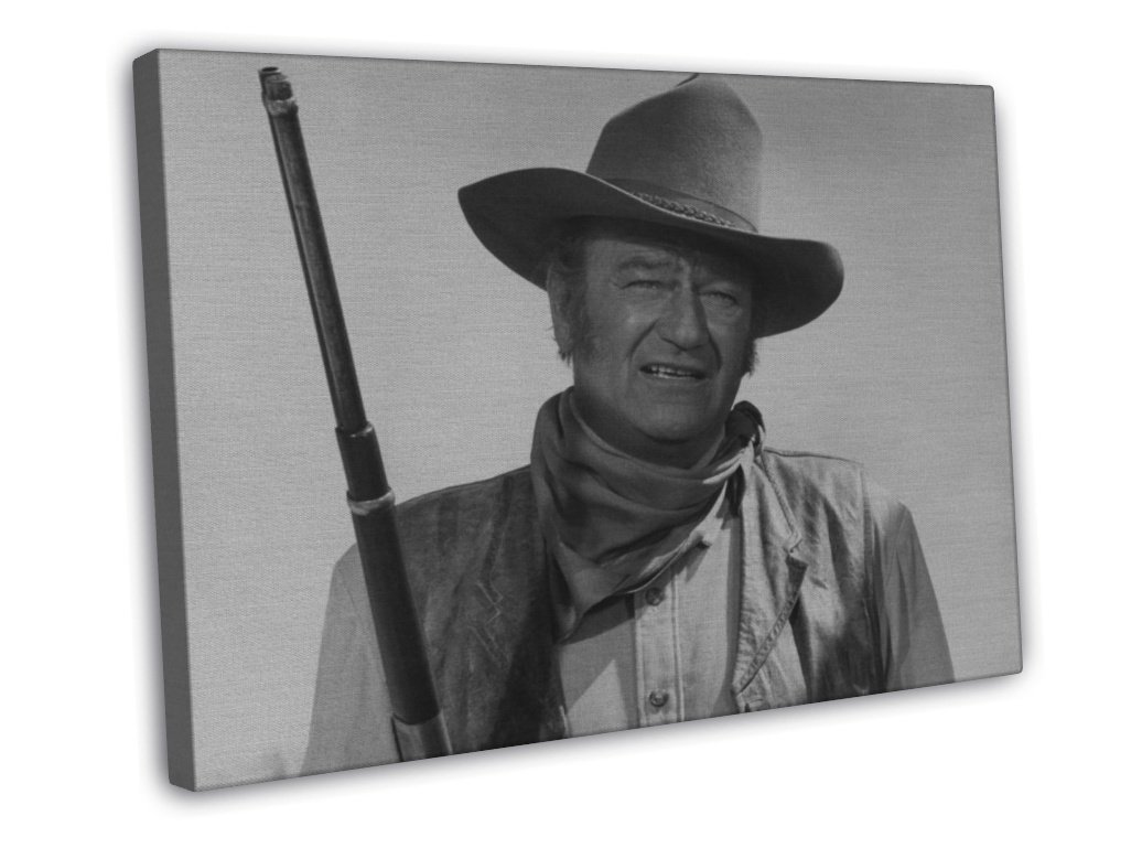 John Wayne Movie Actor Star Art 16x12 Framed Canvas Print Decor