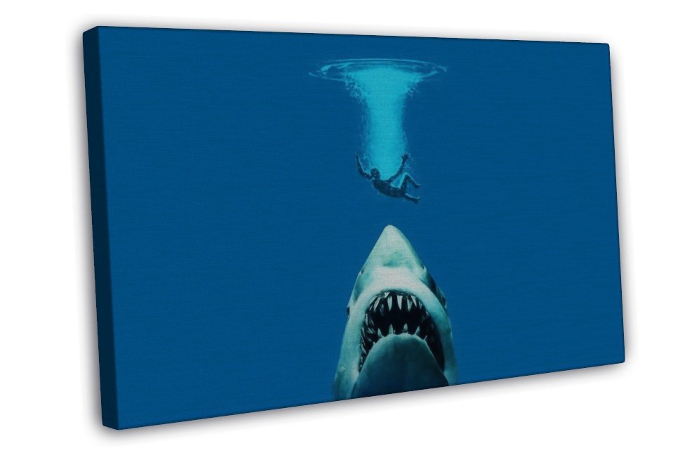 Jaws 1 2 3 Classic Movie Art Wall Home Decor 16x12 FRAMED CANVAS Print