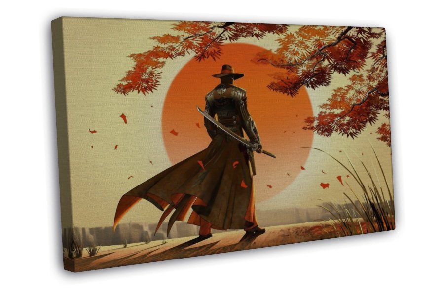 Cool Japanese Samurai Fabric Art Combat Warrior 16x12 FRAMED CANVAS Print