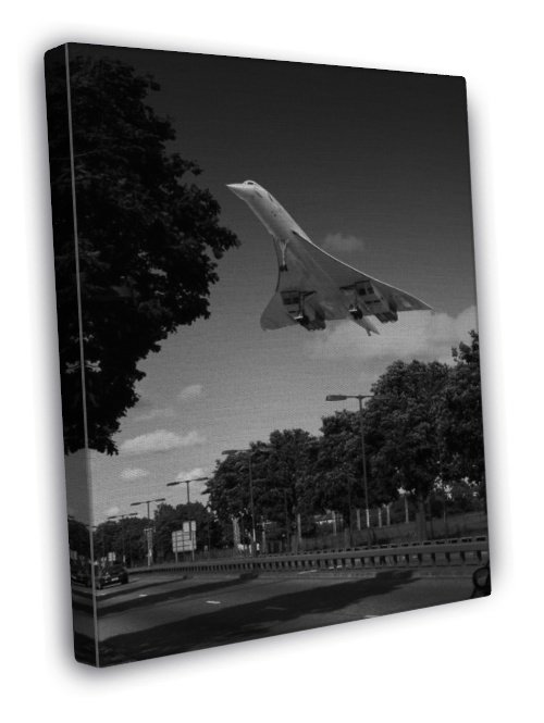 Concorde Plane Black And White Image 16x12 Framed Canvas Print