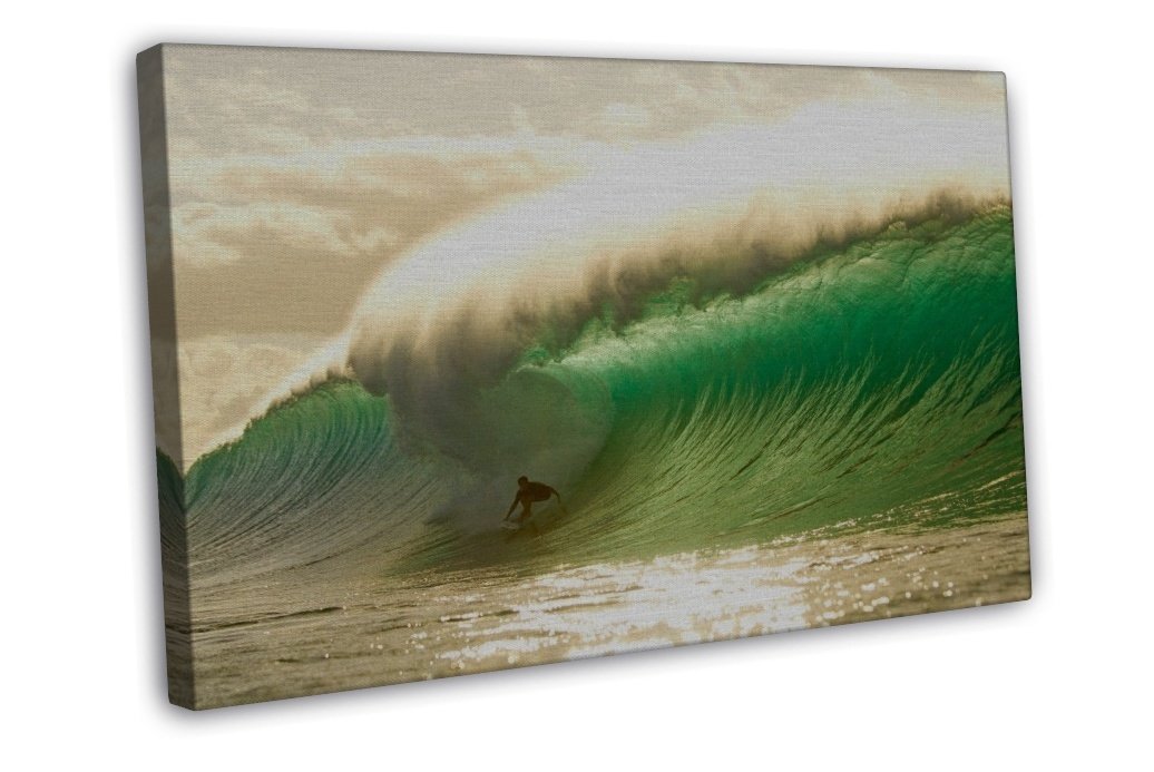 Surfing Big Wave Art 20x16 Framed Canvas Print Decor