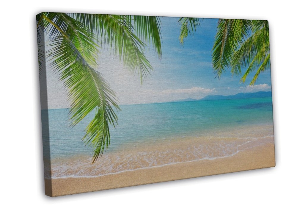 Blue Sea Beach Nature Landscape Wall Decor 20x16 FRAMED CANVAS Print