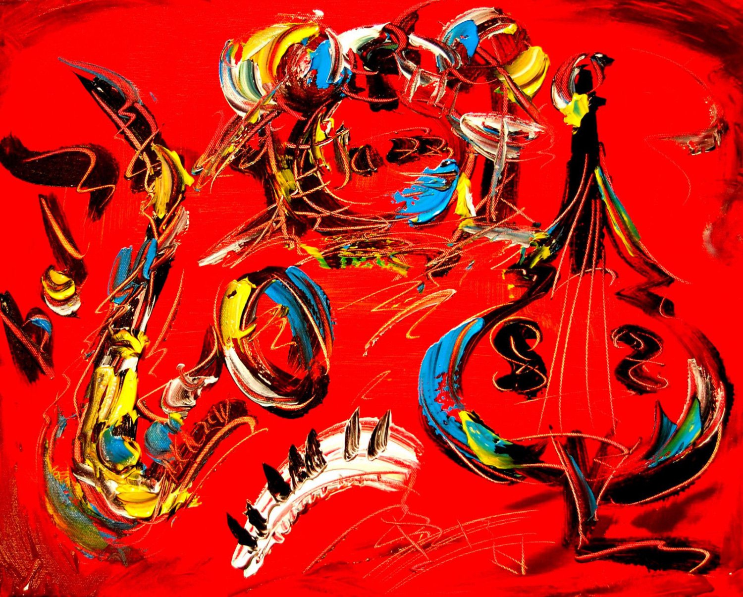 HOT RED JAZZ Original oil painting MODERN ABSTRACT Canvas HR23EE