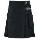 Black Cotton Kilt with Leather Straps available in all Sizes
