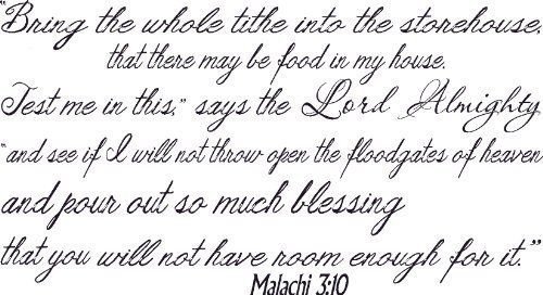 Malachi 3:10, Vinyl Wall Art, Bring Whole Tithe House Lord Test Open Heaven P...