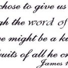 James 1:18, Vinyl Wall Art, Chose Give Birth Through Word of Truth Firstfruits