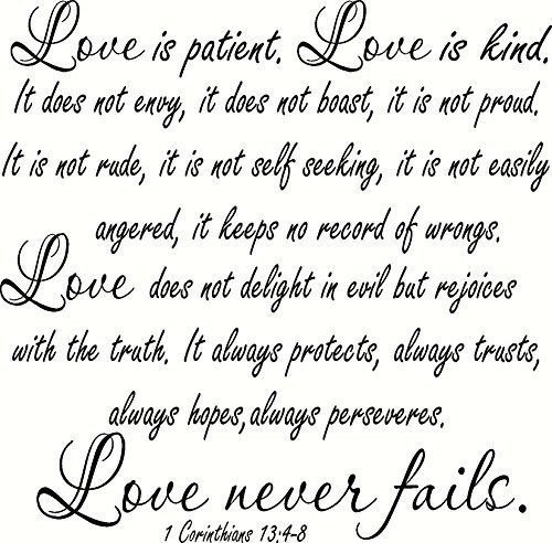 XL 1 Corinthians 13:4-8 V2 Large Size, Bible Verse Wall Decal, Love, Patient