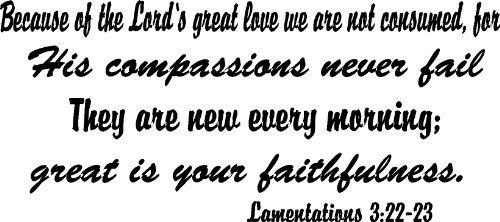 Lamentations 3:22-23, Vinyl Wall Art, Because of the Lord's Great Love We Are...