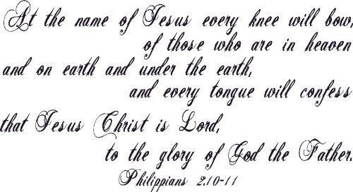 Philippians 2:10-11, Vinyl Wall Art, Name Jesus Every Knee Will Bow Confess Lord