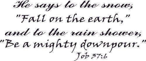 Job 37:4, Vinyl Wall Art, He Says to the Snow Fall to the Earth Rain Shower B...