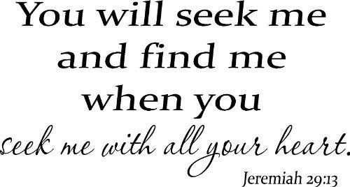 Jeremiah 29:13, Vinyl Wall Art, You Will Seek Me and Find Me When You Seek Me...