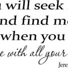 Jeremiah 29:13, Vinyl Wall Art, You Will Seek Me and Find Me When You Seek Me...