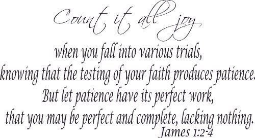 James 1:2-4, Vinyl Wall Art, Count All Joy, Trials, Testing, Patience, Comple...