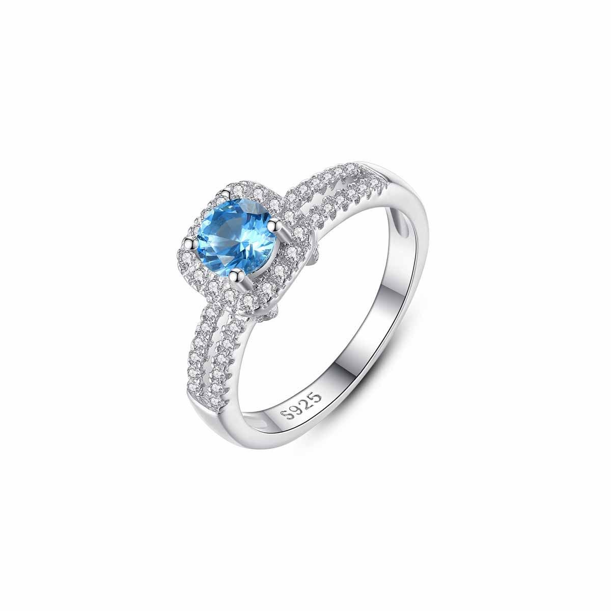 Elegant Round Sapphire Color CZ 925 Sterling Silver Ring