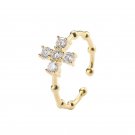 Fashion Cubic Zirconia Cross Bamboo Joint 925 Sterling Silver Adjustable Ring