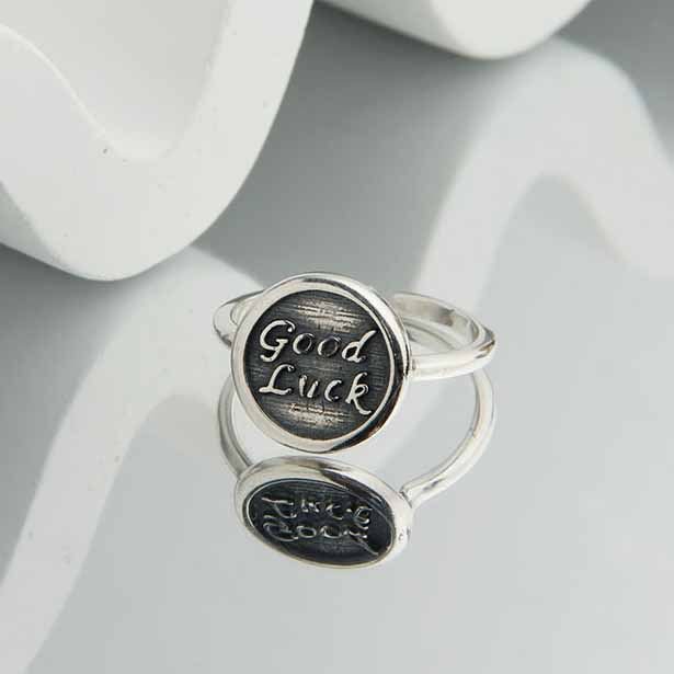 Vintage Good Luck Letters 925 Sterling Silver Adjustable Ring