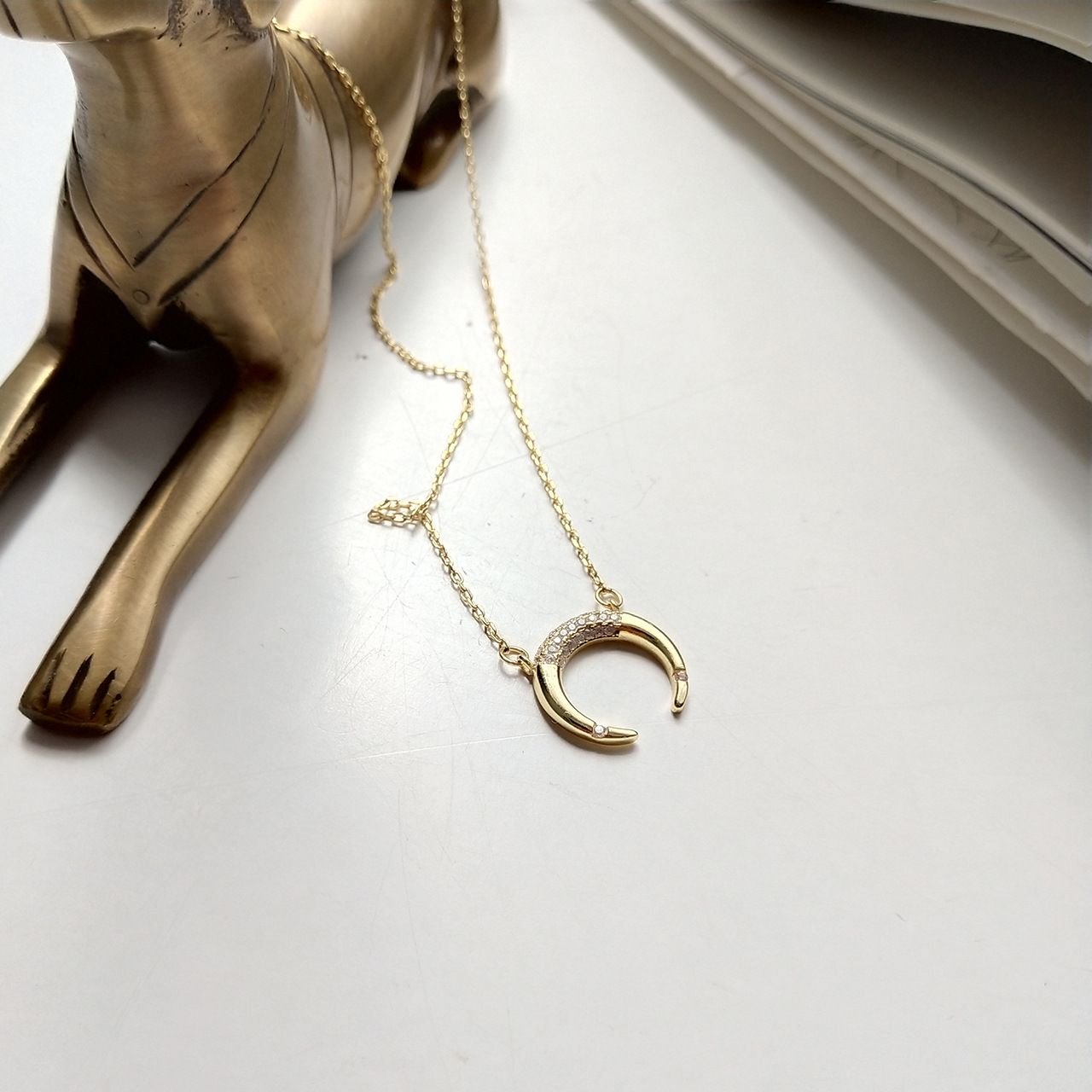 Elegant Crescent Moon CZ 925 Sterling Silver Necklace