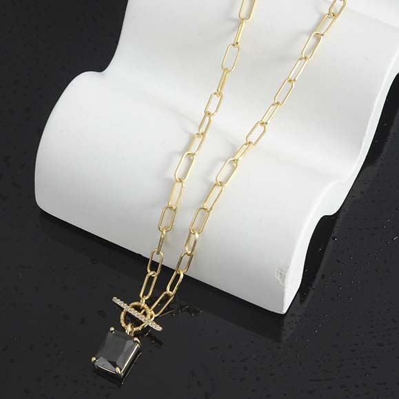 Geometry Black CZ Square OT 925 Sterling Silver Necklace