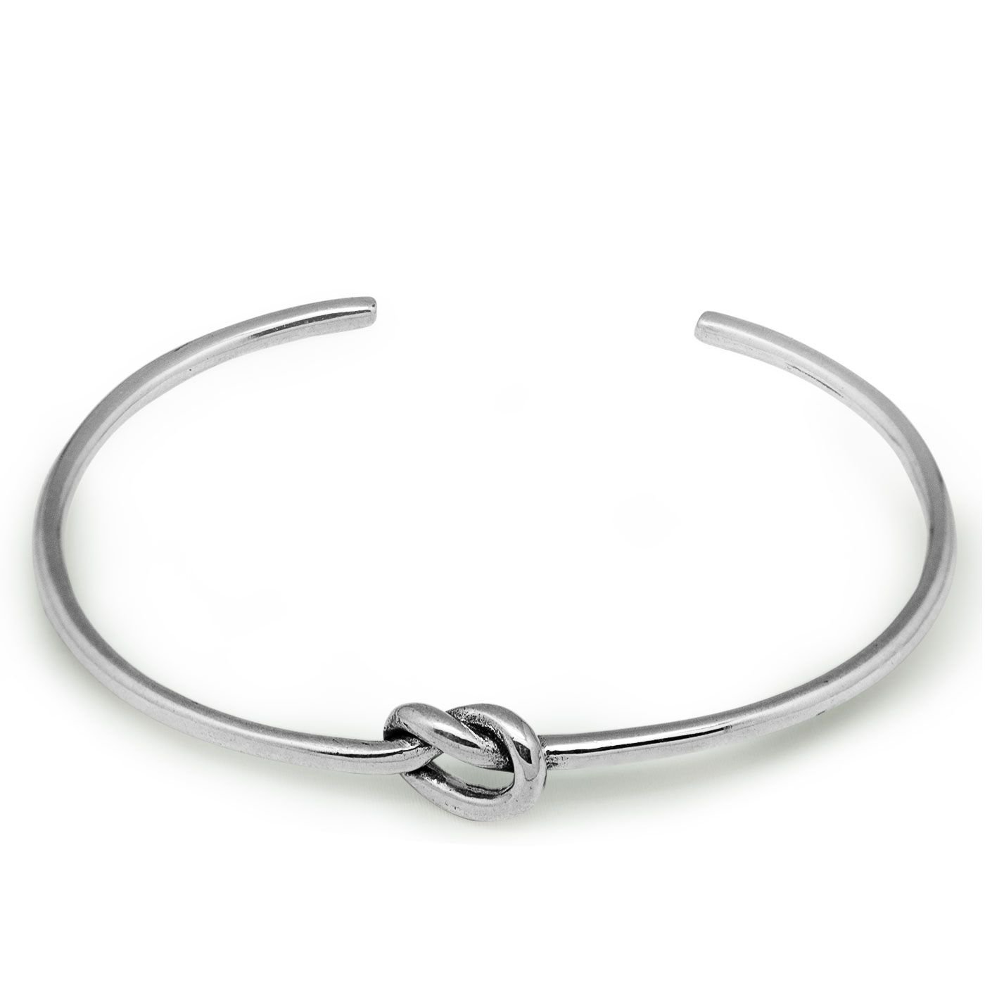 Love Single Knot Open Size 925 Sterling Silver Cuff Bracelet Bangle