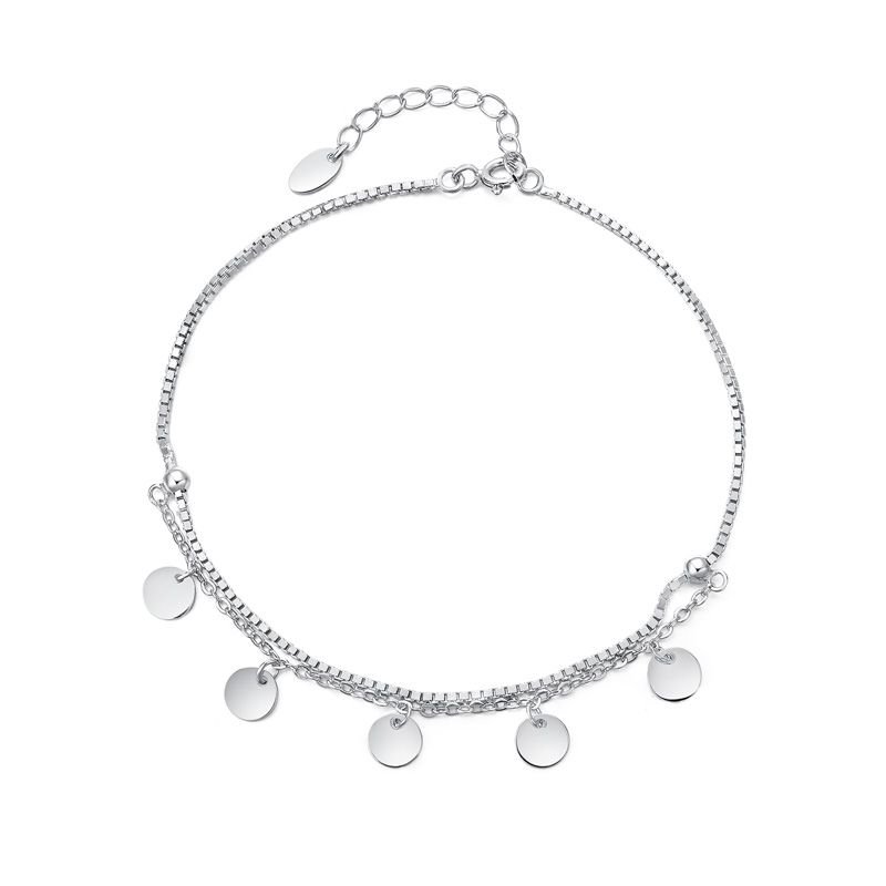 Dangle Silver Bean 925 Sterling Silver Double Layer Foot Anklet