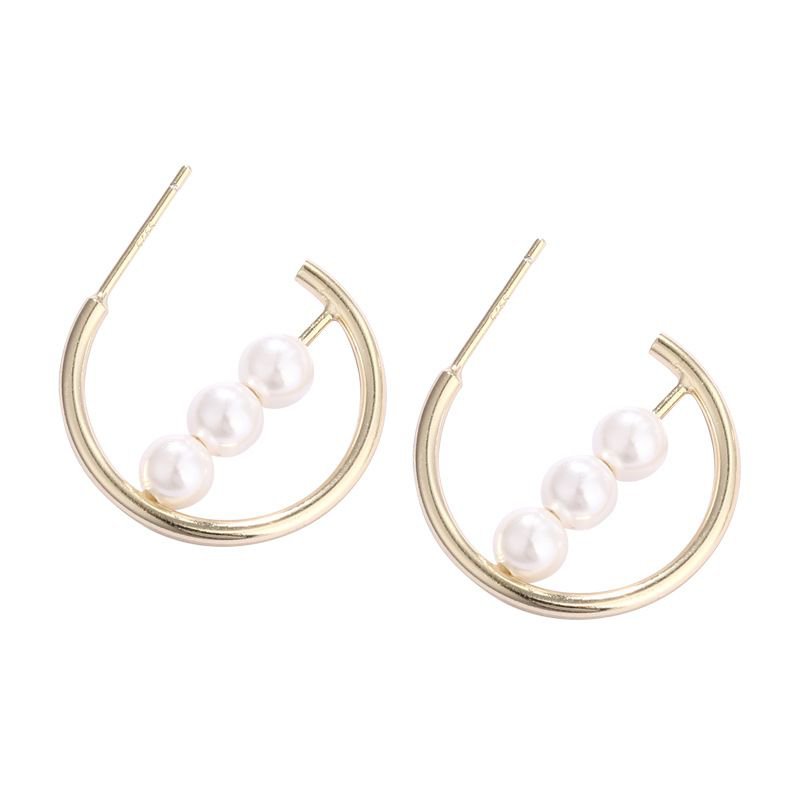 Shell Pearl Circle Ring 925 Silver Hoop Earrings