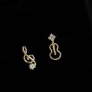 Cubic Zirconia Music Notes Guilter 925 Sterling Silver Stud Earrings