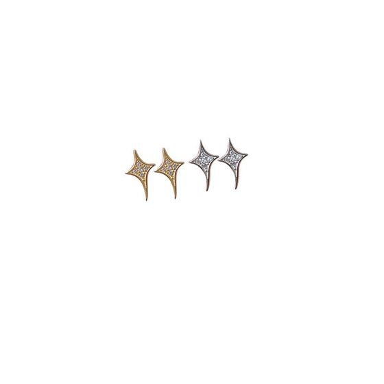 Casual Cubic Zirconia Cross Star 925 Sterling Silver Stud Earrings