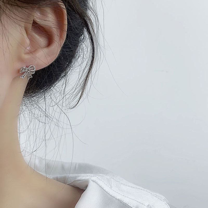 Hollow Bowknot Elegant 925 Sterling Silver Stud Earrings