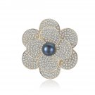 Dark Blue Natural Pearl 925 Silver Cubic Zirconia Flower Brooch