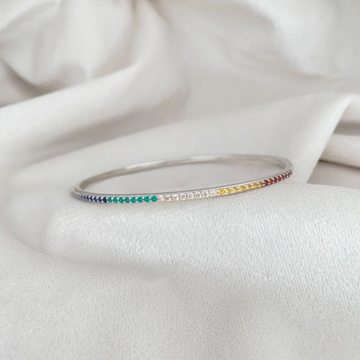 Gift Colorful CZ 925 Sterling Silver Bangle