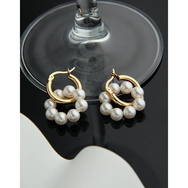 Girl Shell Pearls Circle 925 Sterling Silver Hoop Earrings