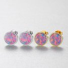 Round Created Opal 925 Sterling Silver Stud Earrings