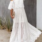 Off Shoulder Short Sleeve Floral Lace Bridesmaid Maxi Dress