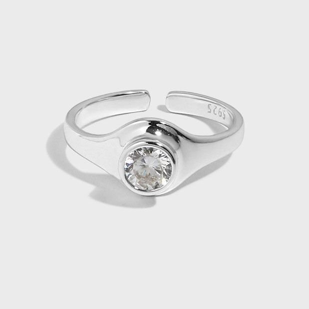Office Round CZ Geometry 925 Sterling Silver Adjustable Ring