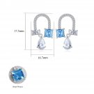 Elegant Blue Created Topaz Waterdrop CZ U Shape Silver Dangling Earrings