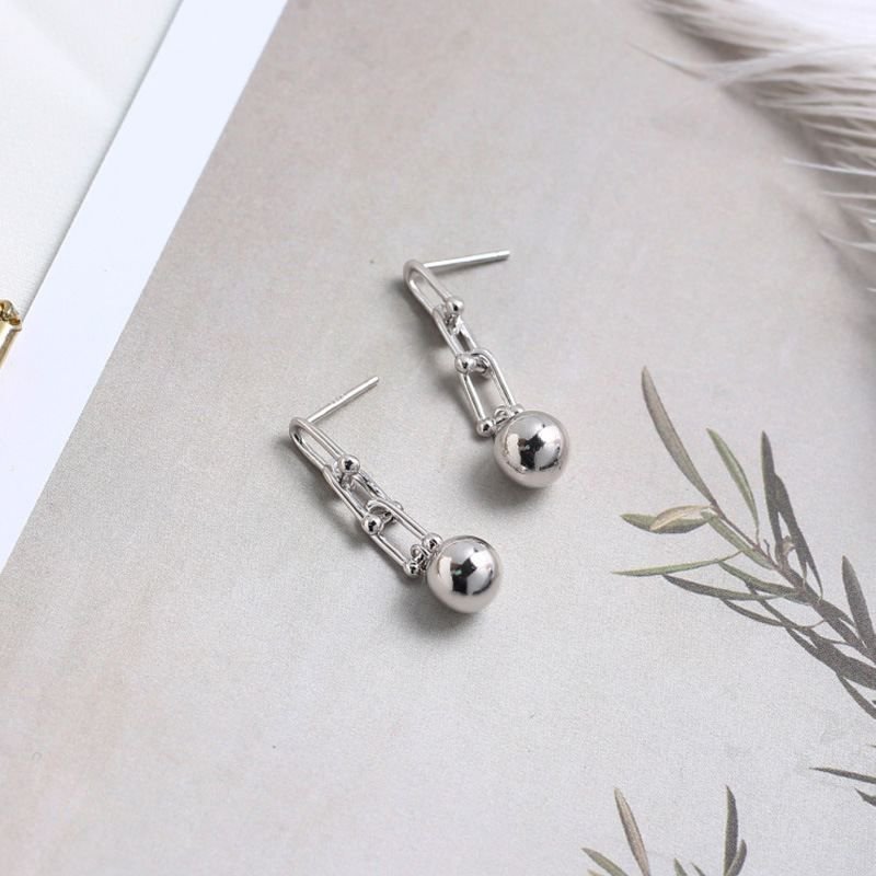 Modern Hollow Chain Tassels Ball 925 Sterling Silver Dangling Earrings