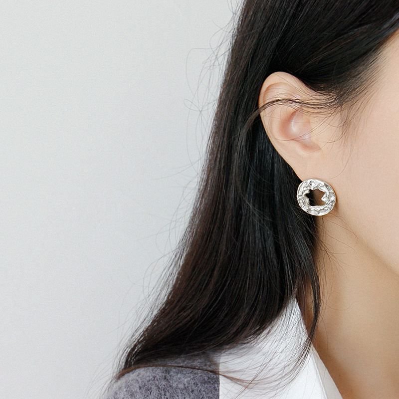Geometry Irregular Circle 925 Sterling Silver Stud Earrings